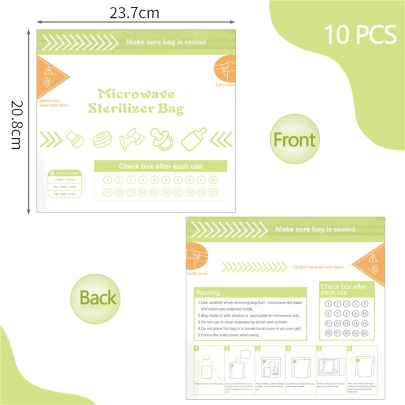 10 hojas/juego bolsas esterilizadoras a para microondas reutilizables bolsas esterilización