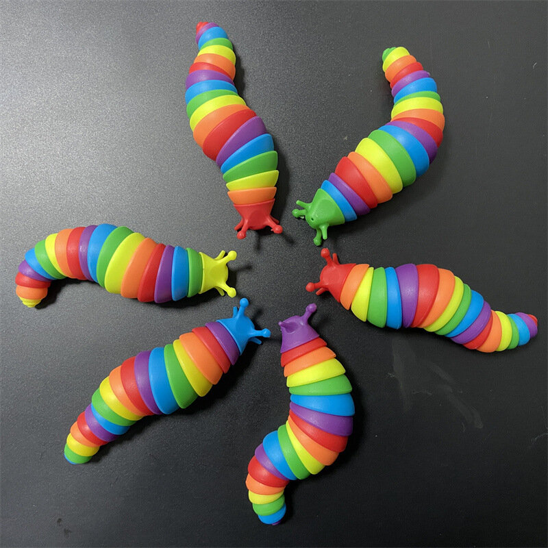 다채로운 민달팽이 장난감, 관절형 유연한 3D 민달팽이 피젯 장난감, 모든 연령대 완화, 어린이 불안 방지 감각 장난감