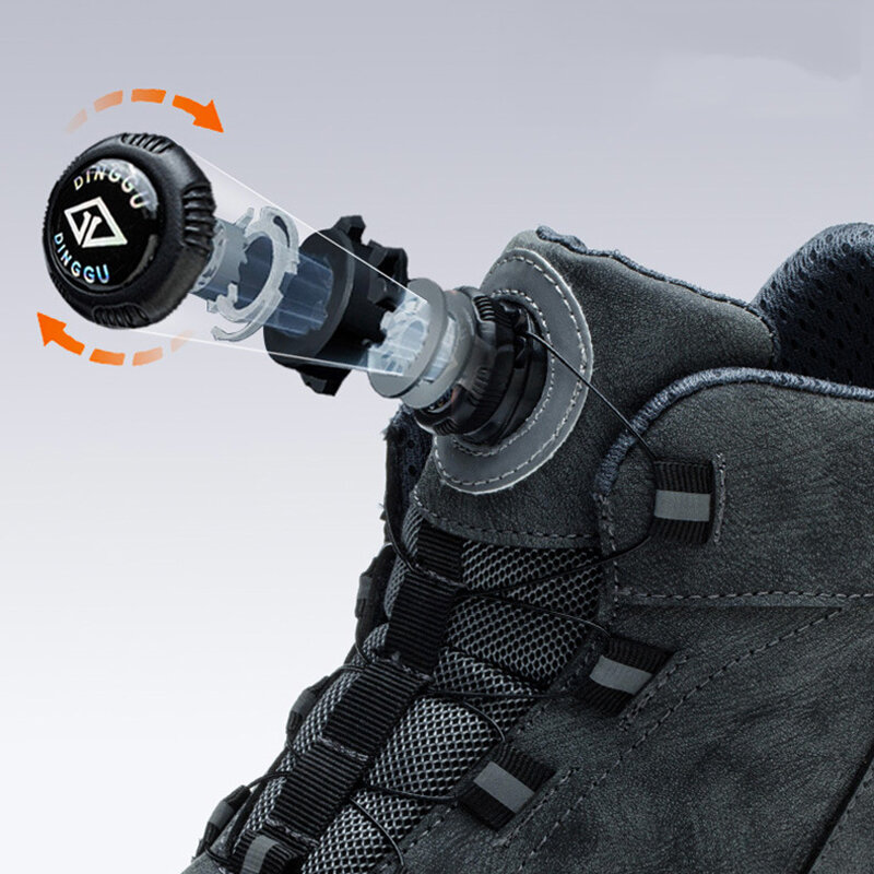 Botas masculinas de trabalho com botões rotativos, sapato de aço, bota de segurança, protetor à prova de perfurações, impermeável, indestrutível, novo