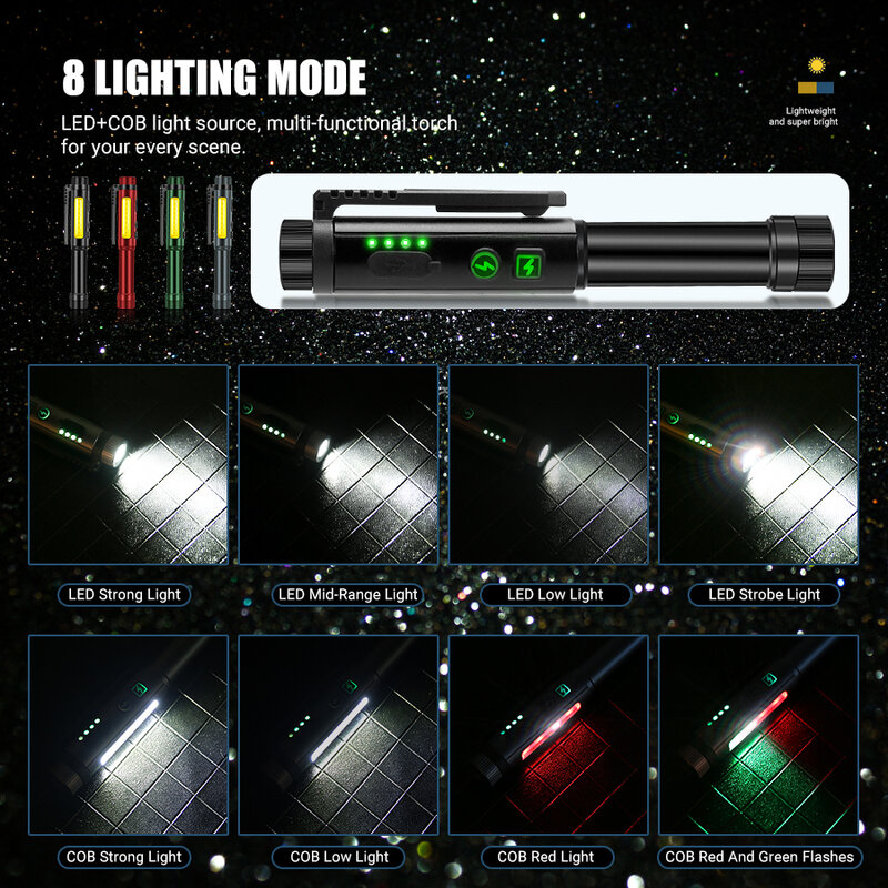 LED Mini Flashlight TYPE-C Charging with 14500 Lithium Battery 1200 Mah Large Capacity Irradiation Long Endurance Lanterna