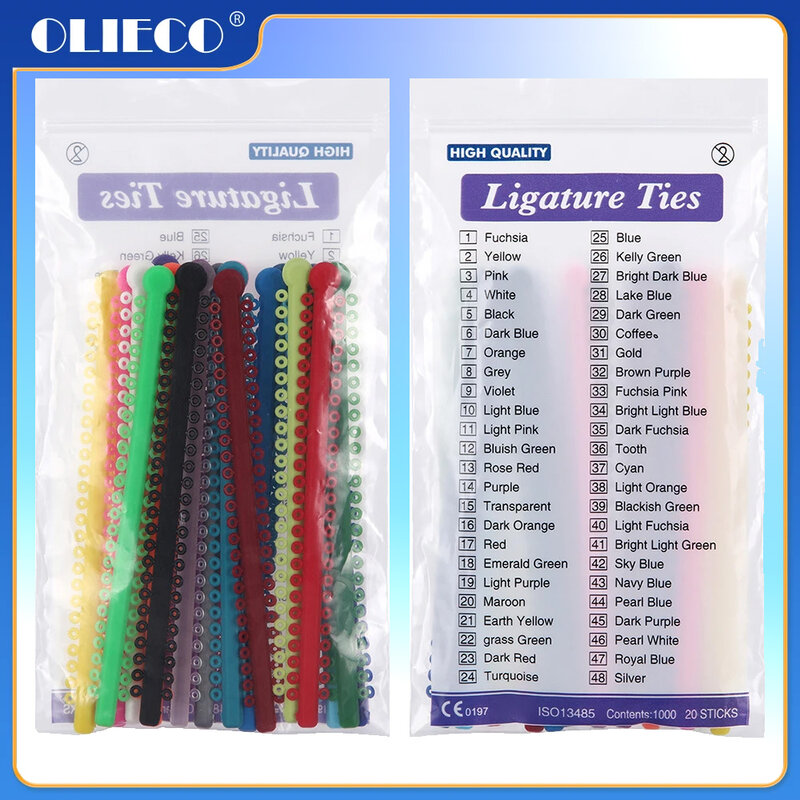 Bandas elásticas para ligaduras dentales, soportes elastoméricos para ortodoncia, 23 colores disponibles, 1000 anillos de lazos por paquete