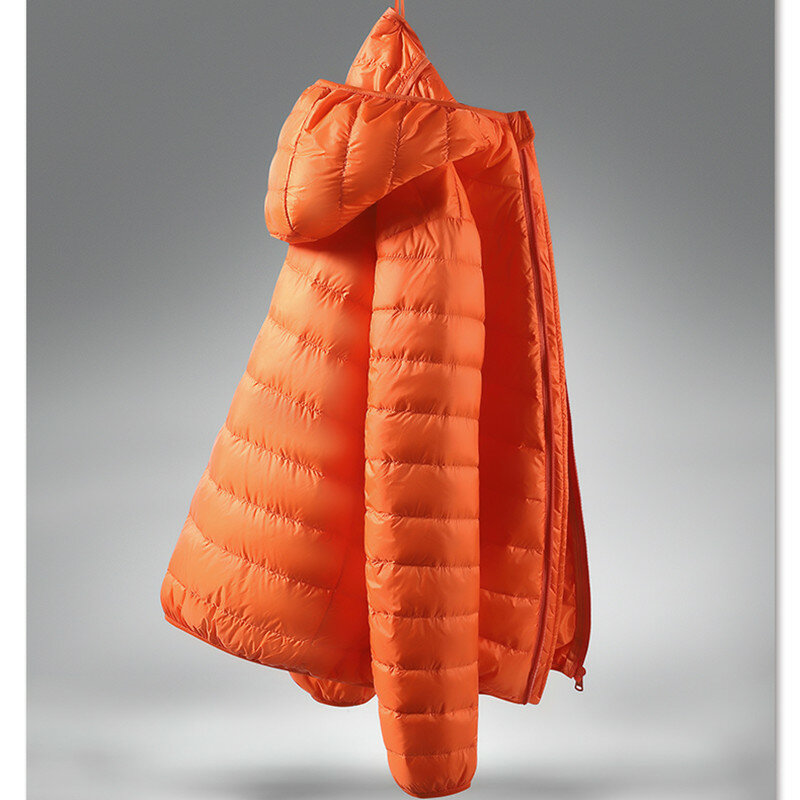 Męskie zimowe płaszcz z kaczego puchu Ultra lekkie puszyste kurtki puchowe z kapturem męskie przenośne wiatroszczelne ciepłe parki odzież męska 5xl 6XL