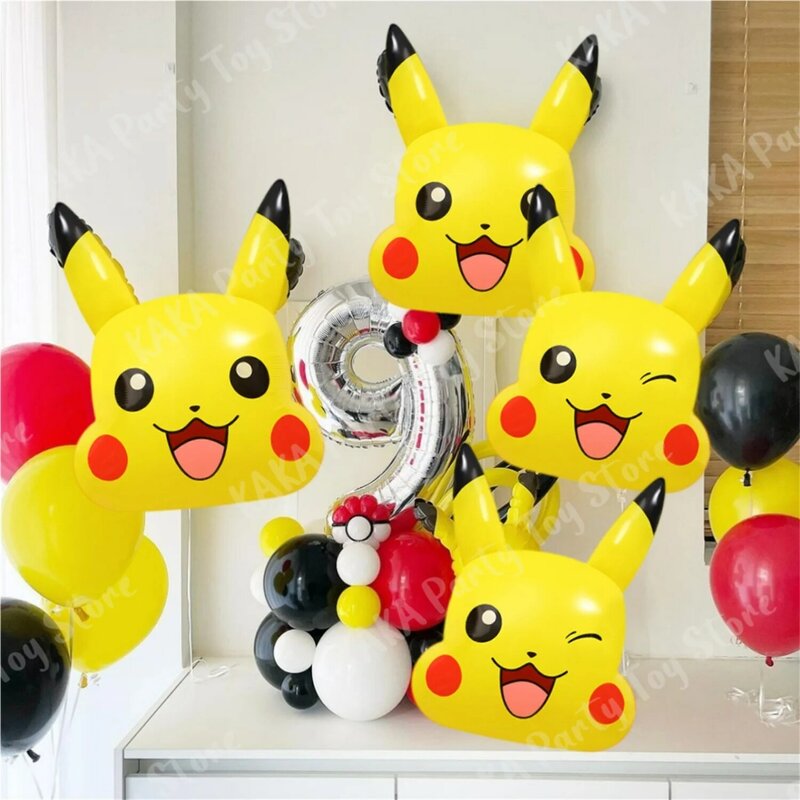 Pokemon balon pesta kepala Pikachu, Set Balon Foil, dekorasi pesta ulang tahun, mainan klasik anak-anak, hadiah udara