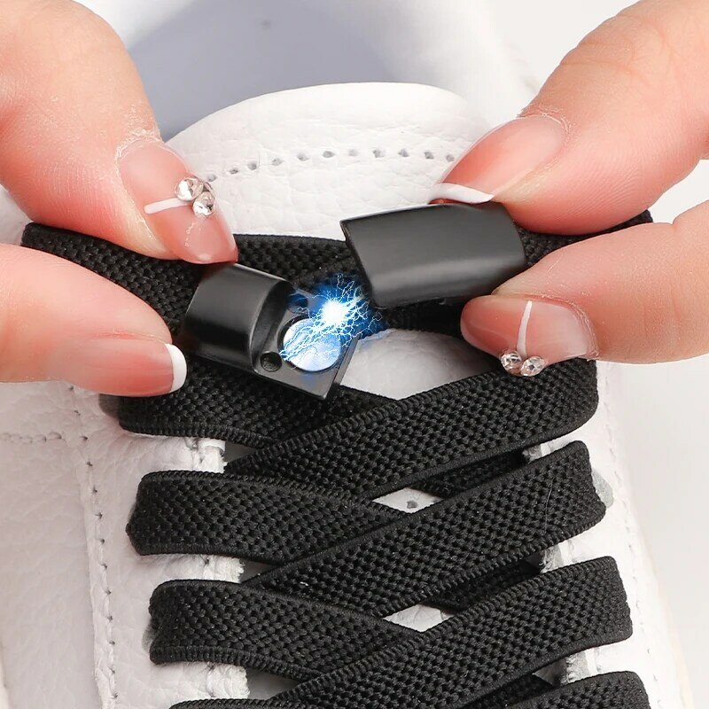 Tanpa dasi tali sepatu tenis lari magnetik kunci tali sepatu tanpa dasi 8mm tebal datar elastis tali Sneakers aksesori sepatu