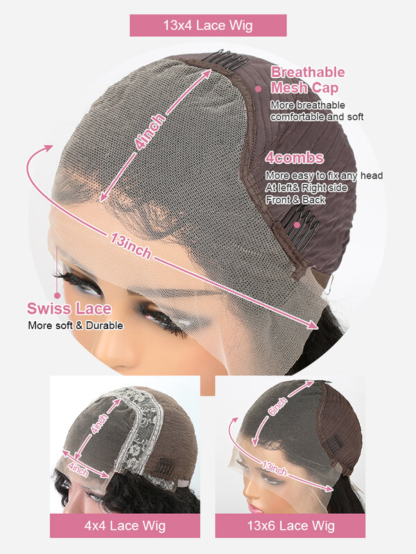 Peruca de cabelo humano brasileira para mulheres, onda corporal solta, peruca frontal de renda HD, pré arrancada, 13x4, 13x6, 13x6