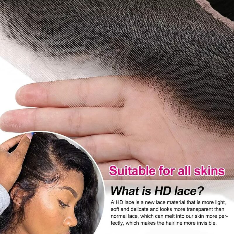 Encaje Frontal transparente HD 12A, ONDA DE AGUA 13x4, 4x4, cabello humano brasileño, cierre suelto, rizado profundo