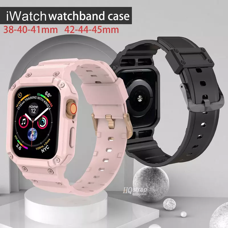 Funda para Apple Watch, banda de 44mm, 45mm, 49mm, 42mm, 40/38, Iwatch 7, 8, 6, 5, 4 SE, cubierta protectora de TPU, pulsera de silicona