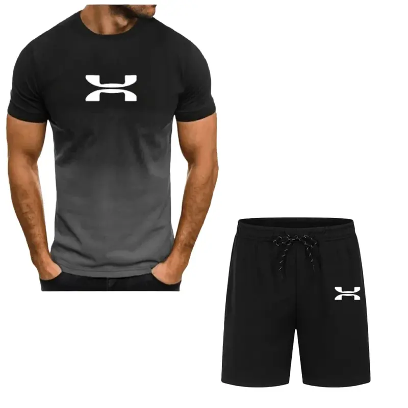 2024 Mode Herren Sportswear Kurzarm Gradient T-Shirt und Sports horts Sommer Casual Jogging Anzug Herren zweiteiliges Set