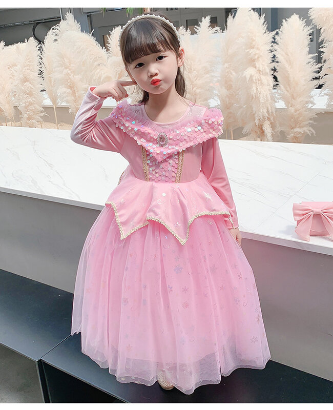 Aurora Cosplay różowa sukienka księżniczki na imprezę tematyczną lub urodzinową długi rękaw elegancka suknia balowa halloweenowy Event kostium imprezowy festiwalu