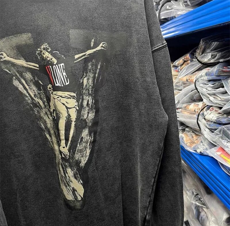24ss Saint Michael Sweatshirts für Männer Frauen antike hochwertige beschädigte gewaschene schwarze Hoodies