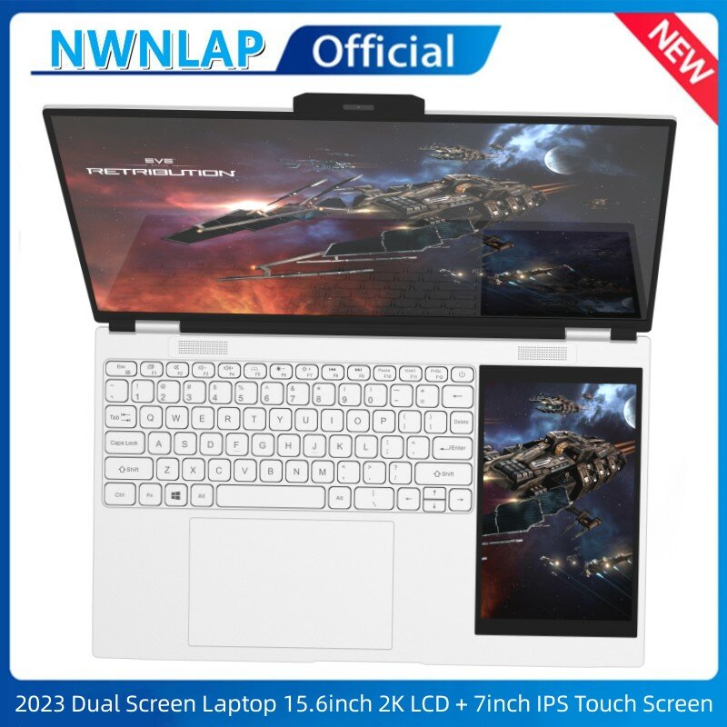 Dual Screen Laptop 15.6 Inch 2K IPS+ 7 Inch Touch Screen Intel N5105 Gaming Laptop DDR4 16GB 1TB SSD Notebook Computer