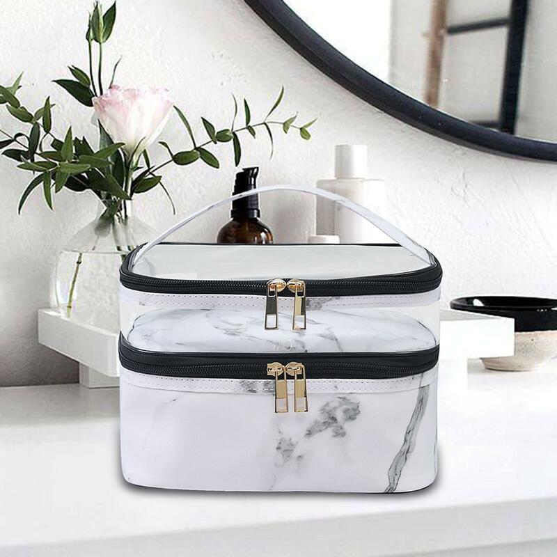 Double Layer Cosmetic Bag with Handle Make up Organizer Makeup Bag for Activities Picnic Hair Accessories Business Outdoor