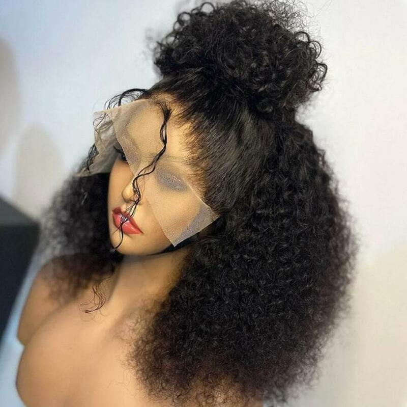 180Density Natural Black Soft 26inch Long Kinky Curly Lace Front Wig For Women BabyHair Glueless Preplucked Heat Resistant Daily