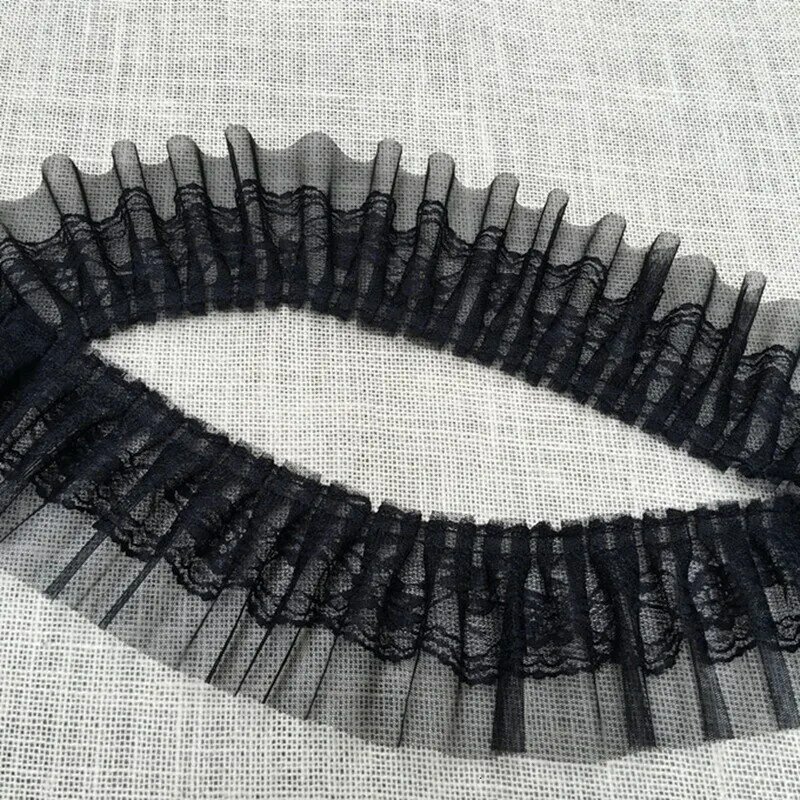 Черно-белая сетчатая Тюлевая вышивка с блестками, ширина 8 см, двойной ламинированный морщин, аппликация с кружевной отделкой тканевая лента