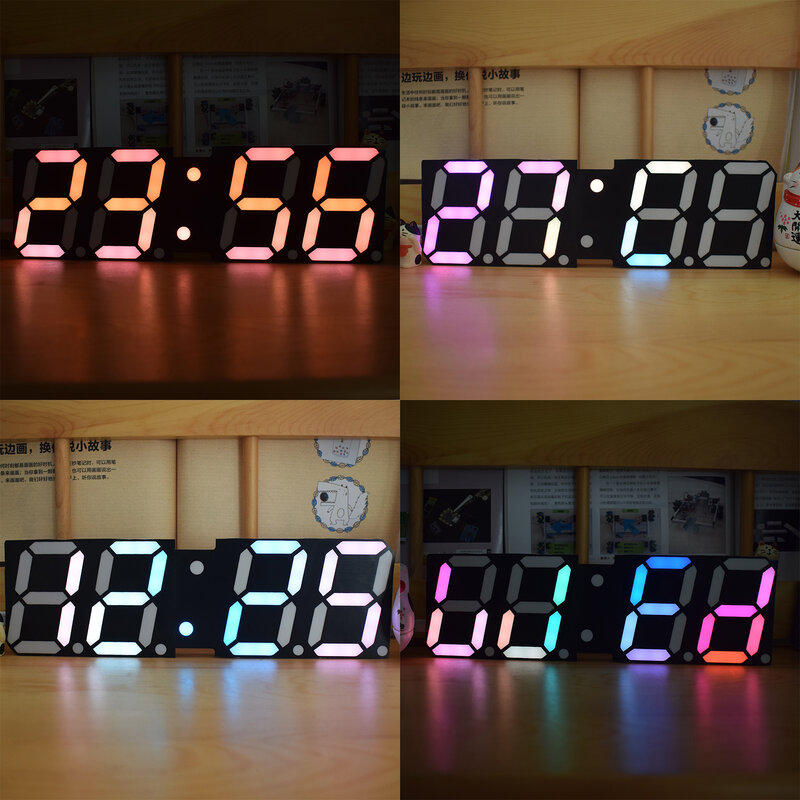 LED Kecerahan Tinggi Ukuran Besar Huruf RGB Warna Pelangi Desktop Digital Tabung DIY Jam Alarm Dekorasi Dinding Ruang Tamu Jam LED