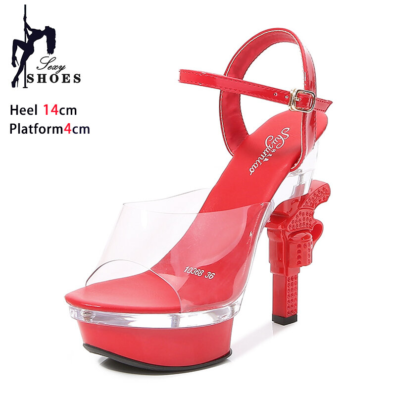 PVC transparan sandal Platform tebal wanita gaya aneh 14CM pesta klub hak tinggi 2024 Model musim panas baru sepatu landasan pacu hitam