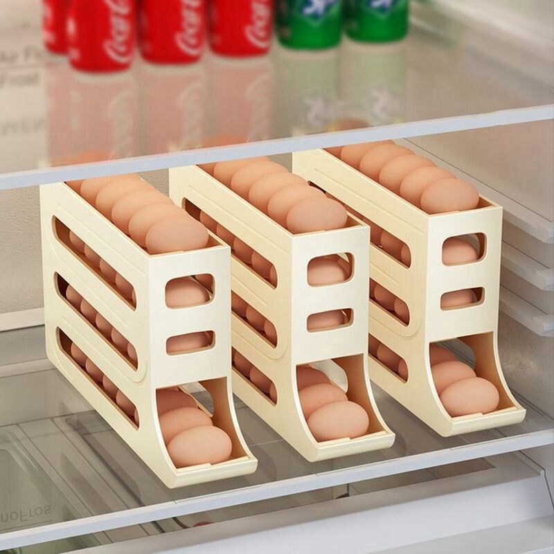30 Grids Refrigerator Egg Storage Box Plastic Space Saving Automatic Scrolling Egg Holder Large Capacity Dedicated