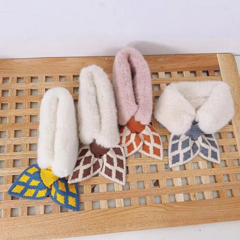 Breathable Korea Kids Scarf Plush Windproof Shawls Fur Collar Soft and Skin Friendly Warm Thicken Soft Plush Knitted Scarf