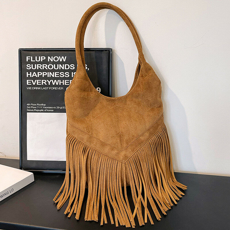 Mode Trend neu in Frauen Umhängetaschen Luxus Designer Totes Handtaschen für Frauen 2024 Quaste weibliche Geldbörsen Wildleder Beutel tasche