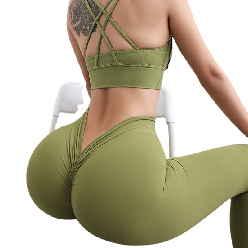 Nowa europejska i amerykańska brzoskwiniowa królowa V nagie spodnie do jogi damskie na Instagram wysoki stan podnoszenie bioder brzoskwiniowe biodro Fitness sportowy