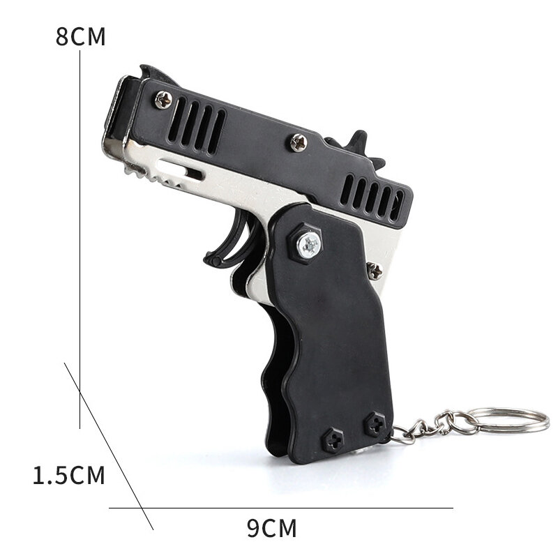 1pcs Mini Metal Gun Folding Rubber Band Toy Outdoor Sports Keychain Toy 6 Bursts Pistola de Borracha Kids Presentes Party Favor Gun Brinquedos