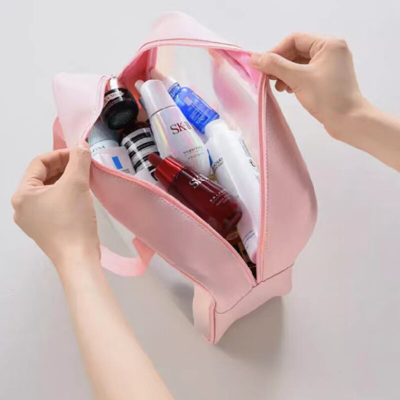Borsa per il trucco borsa per il lavaggio da viaggio portatile custodia trasparente per donna custodia per cosmetici di grande capacità per ragazza all'aperto