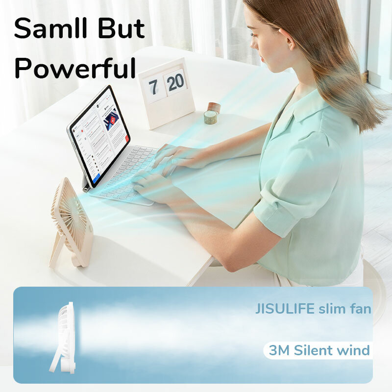 JISULIFE ventilatore da tavolo portatile piccolo ventilatore da tavolo Ultra silenzioso ventola di raffreddamento ricaricabile USB con ventola potente per uffici eolici a 4 velocità