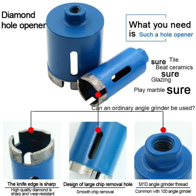 6-75Mm Sinter Gat Opener M10 Haakse Slijper Boor Blauwe Diamant Boor Voor Glas Marmer Graniet Baksteen tegel Keramische Beton