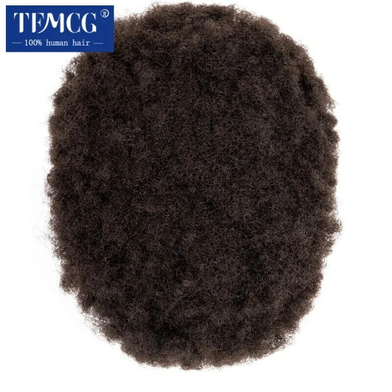 Tupé Afro con Base de piel doble anudada duradera para hombres, cabello humano 100% Peluca de para hombres negros, unidad de sistema de prótesis de cabello masculino de 6"