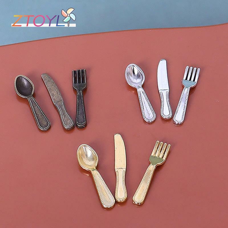 1/12 Dollhouse miniatura coltello forchetta cucchiaio piatto Set casa delle bambole cucina stoviglie accessori bambole decorazione della casa