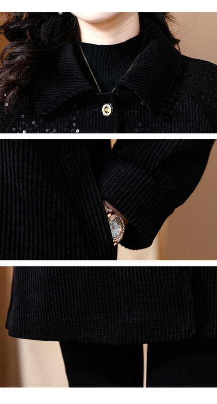 Blusão estampado com listras de caxemira feminino, casaco Jacquard fino, decoração de lantejoulas, solta, grande, outono, inverno, novo, 2023