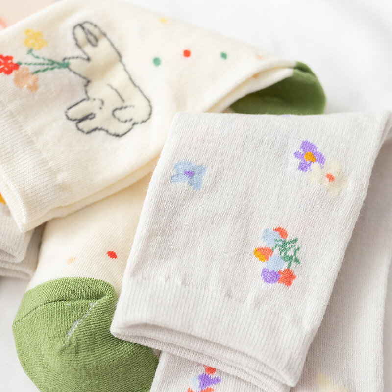 Calcetines de algodón con estampado de flores para mujer, medias cortas de estilo Kawaii, Harajuku, Lolita, ideal para regalo