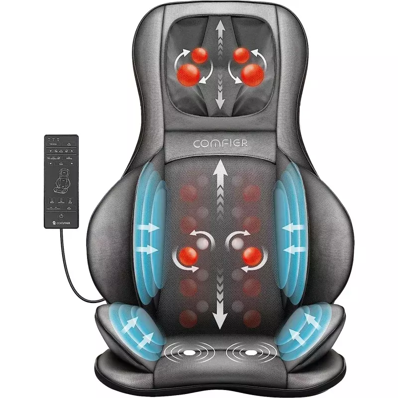 COMFIER Neck and Back Massager with Heat,Shiatsu Massage Chair Pad Portable with Compress & Rolling,Kneading Massager for Fu