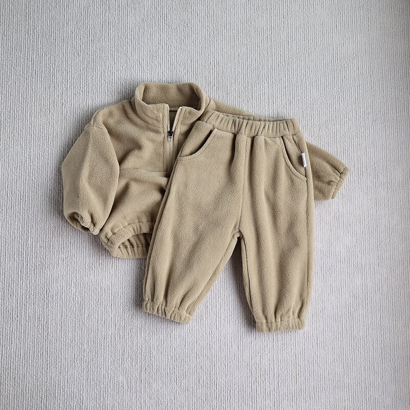 Новый осенний детский спортивный костюм MILANCEL, флисовый однотонный костюм с капюшоном для малышей, Одежда для младенцев, 2 шт.