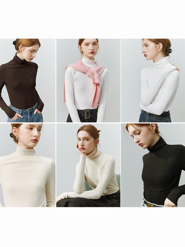 FSLE-캐주얼 터틀넥 슬림 보터밍 니트 스웨터 여성용, 피부 친화적, 부드러운, 단색, 겨울