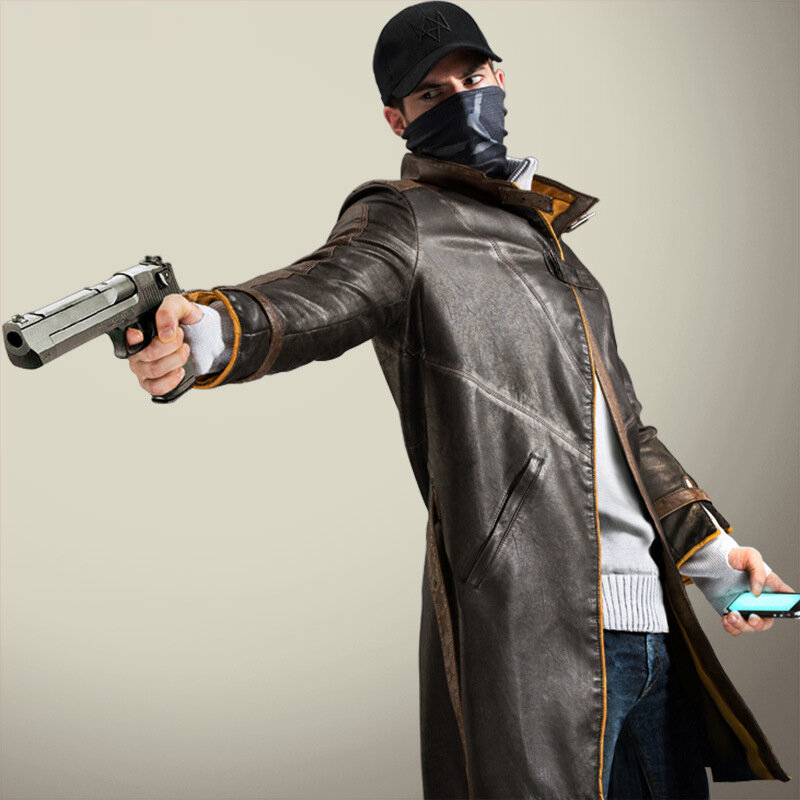 Aiden Pearce Faux Leather Trench Windbreaker Game Watch Dogs Cosplay Costumes Role Play Coat Sweater Hat  For Man