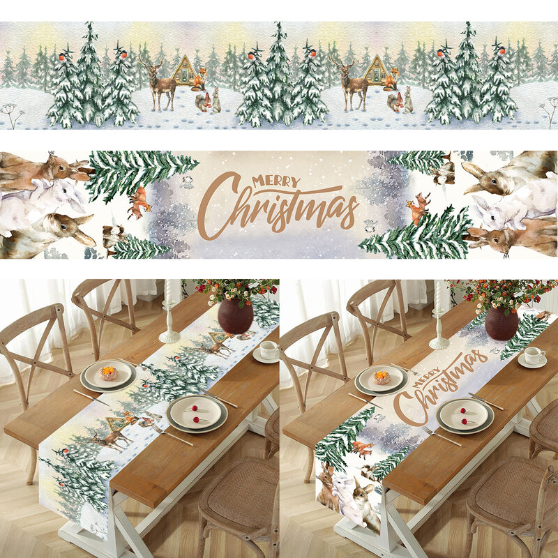 Christmas Table Runner Merry Christmas Decorations For Home 2023 Cristmas Table Flag Cover Navidad Noel Gift New year Tablecloth