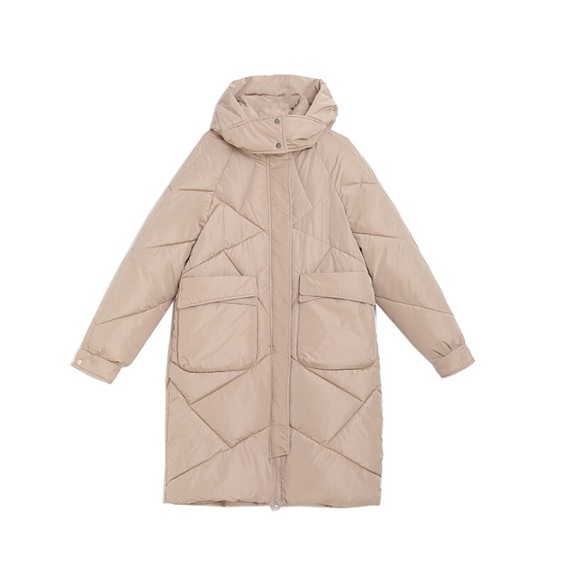 Winter 2023 New Loose Fashion Hooded Cotton-padded Jacket Women Long Padded Over-the-knee Plus-size Cotton Coat.