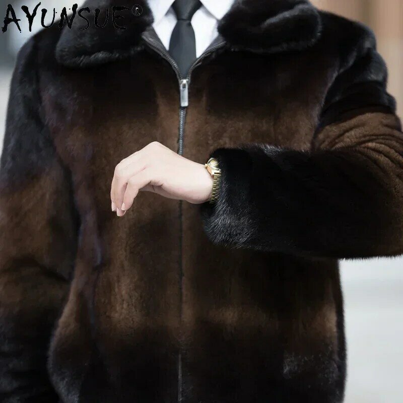 Ayunsue-メンズ本物の毛皮のコート,輸入,高品質,ナチュラルファー,フラップカラー,冬,2023