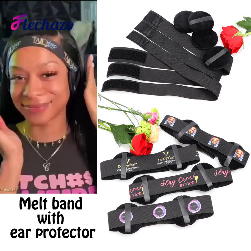 Lace Melt Band With Ear Protector 5-50Pcs Edge Elastic Band For Wigs Frontal Hair Accossories Customized Your Own Logo Or Name