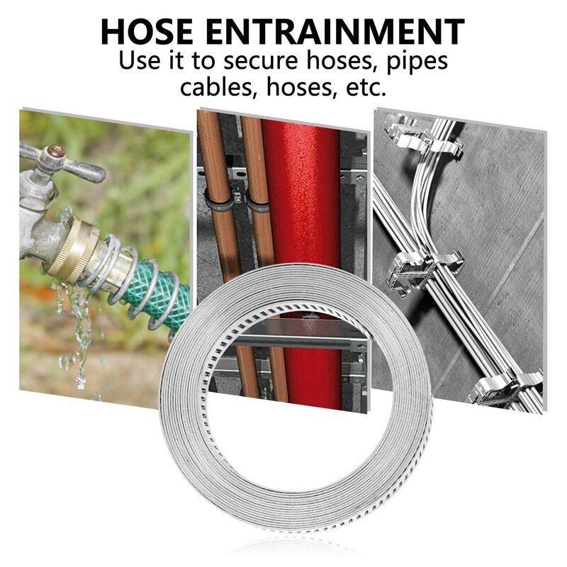 2X 304 Stainless Steel Worm Clamp Hose Clamp Strap With Fasteners Adjustable DIY Pipe Hose Clamp Ducting Clamp 11.5 Feet