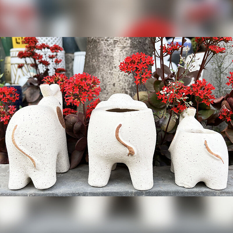Aksesori tanaman Bonsai Pot bunga lucu keramik gajah Pot sukulen Pot taman dekorasi rumah Pot bunga
