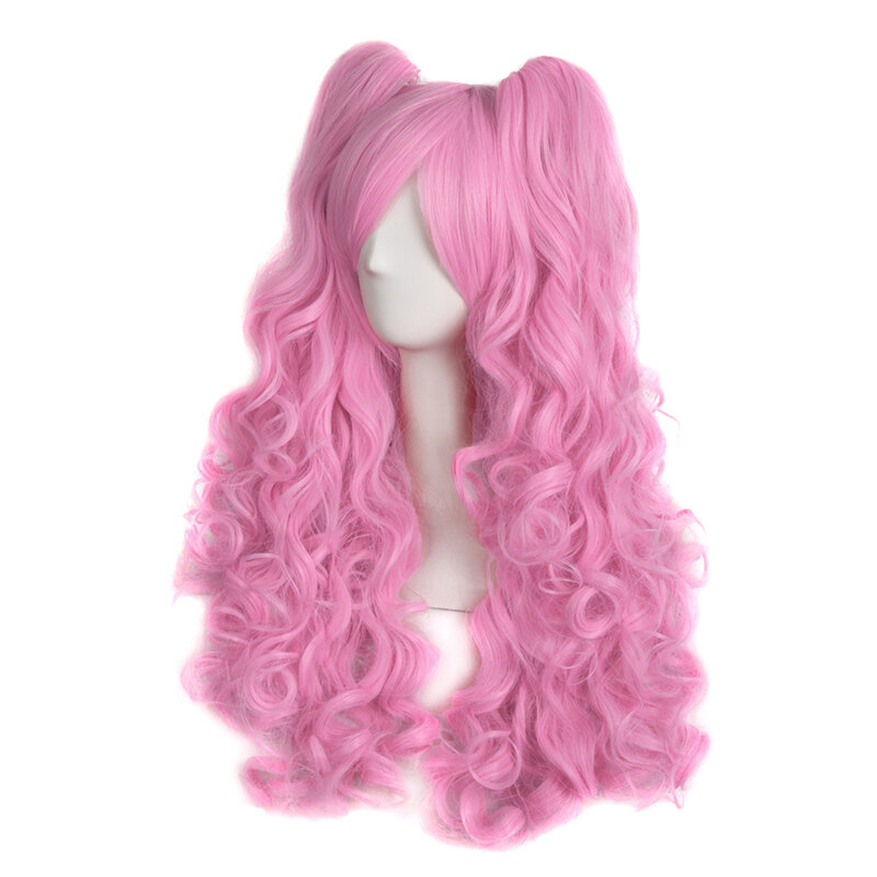 Женский длинный парик Cos, длинный кудрявый хвост в стиле "Лолита", двойной хвост, большая волна, Искусственный Розовый аниме, с полной головой