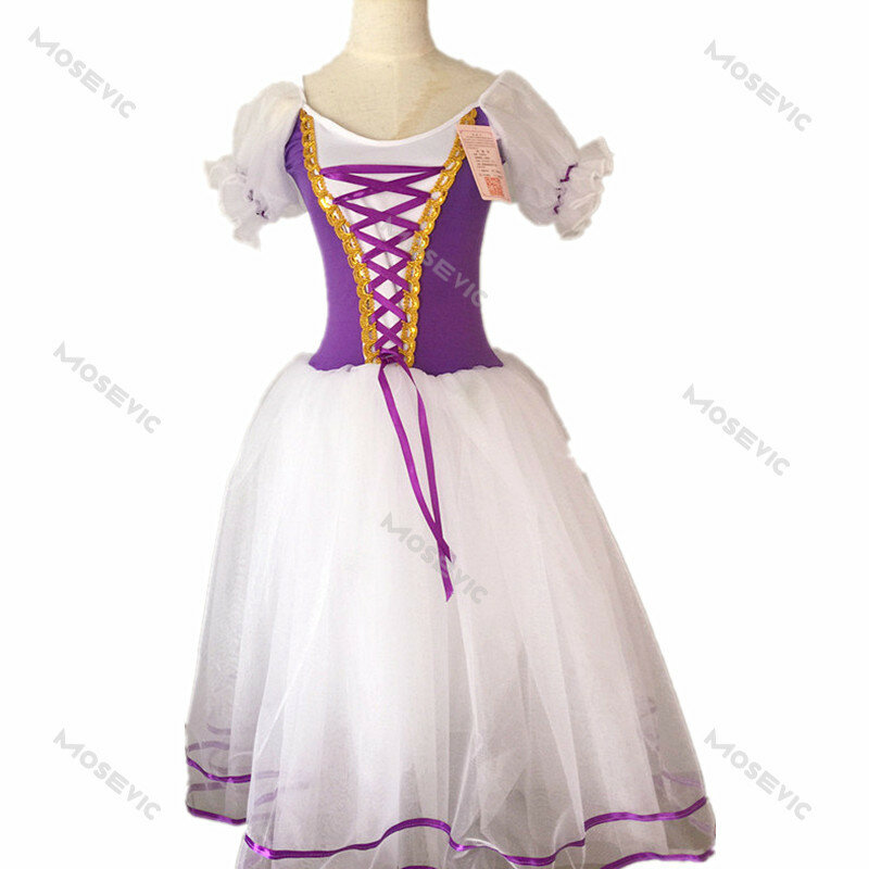 New Romantic Tutu Giselle Ballet Costumes Girls Child Velet Long Tulle Dress Skate Ballerina Dress Puff Sleeve Chorus Dress