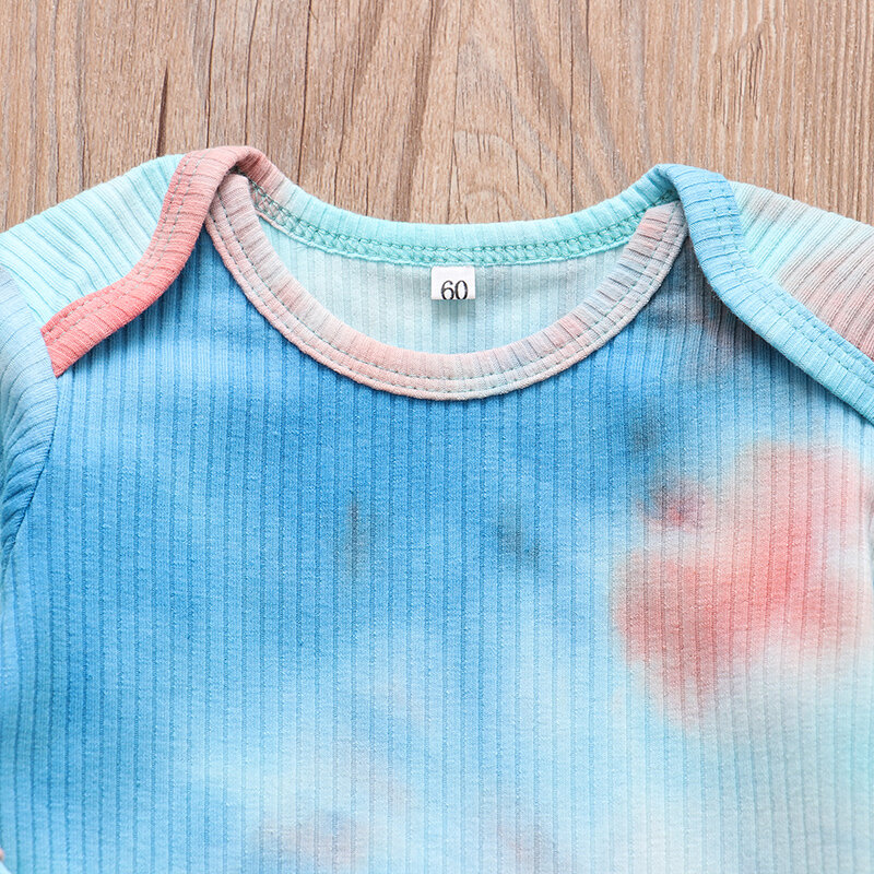 Tie Dye algodão conjunto de roupas para bebês, macacão com nervuras tricotadas, roupa casual para criança, moda outono