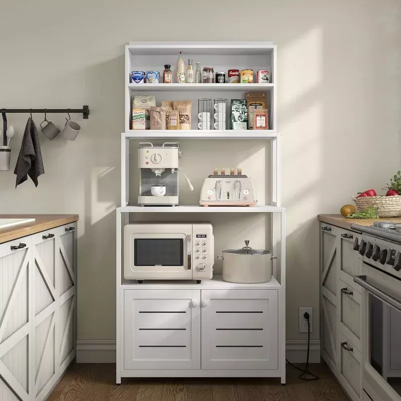 Furniouse-estante para panaderos de 5 niveles con toma de corriente, soporte para horno microondas Industrial con estantes, almacenamiento de utilidad de cocina Sh