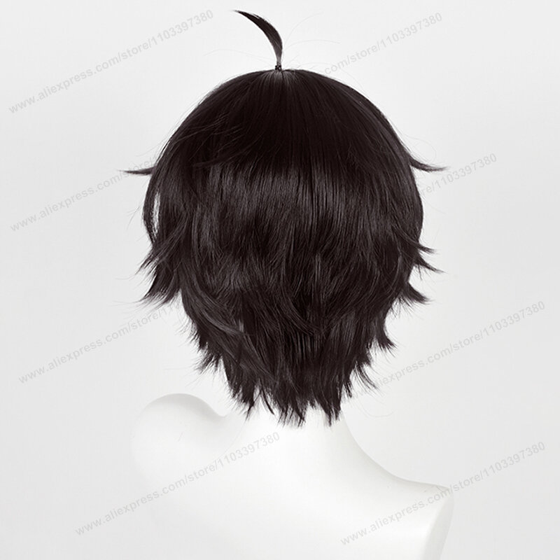 HSR Dan Heng Wig Cosplay 30cm, rambut palsu hitam cokelat, Wig tahan panas Anime Danheng + topi Wig