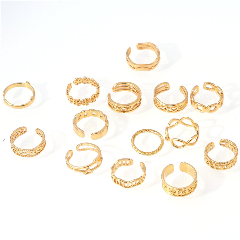 Cincin jari mode untuk wanita gadis perhiasan berlapis emas 18K cincin tumpuk ekor terbuka dapat disesuaikan perhiasan kaki pantai musim panas