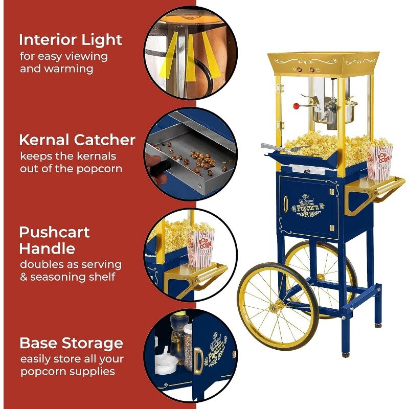 Urządzenie do robienia popcornu-profesjonalny wózek z czajnikiem o pojemności 8 uncji to 32 kubki-kino w maszyna do popcornu Vintage