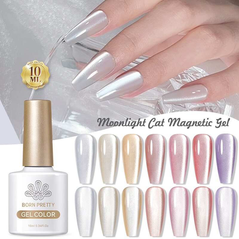 BORN PRETTY-Gel magnético Moonlight Cat, uñas blancas plateadas, Gel UV LED UV, brillo reflectante, Nail Art, 10ml